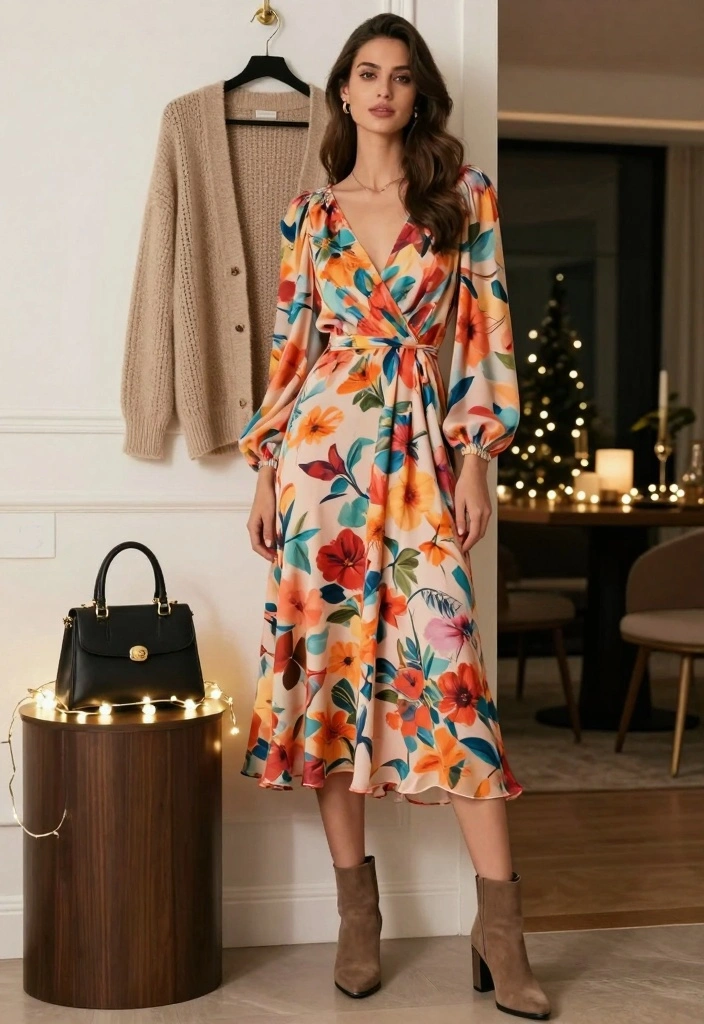 14 Casual New Year’s Eve Outfit Ideas for a Relaxed Night Out - 3. Flowy Midi Dress with Boots 1