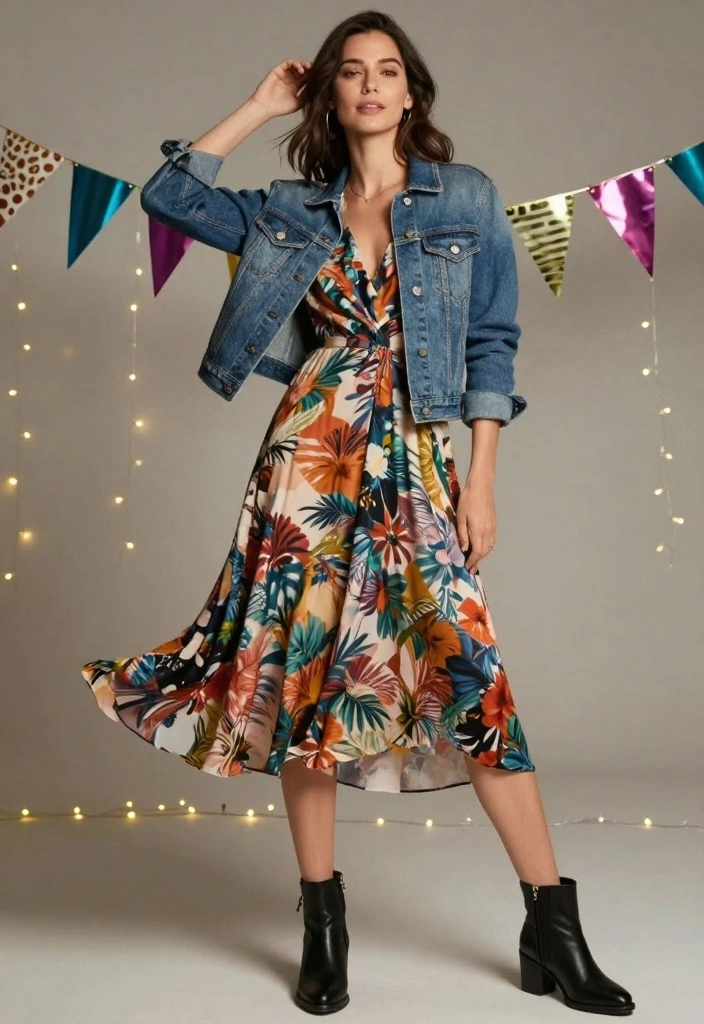14 Simple New Year’s Eve Outfit Ideas for an Effortless Look - 6. Midi Dress with a Denim Jacket 1