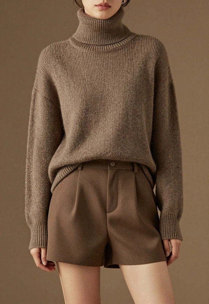 15 Casual New Year’s Eve Outfit Ideas That Still Look Stylish - 12. Turtleneck Sweater with Tailored Shorts 1
