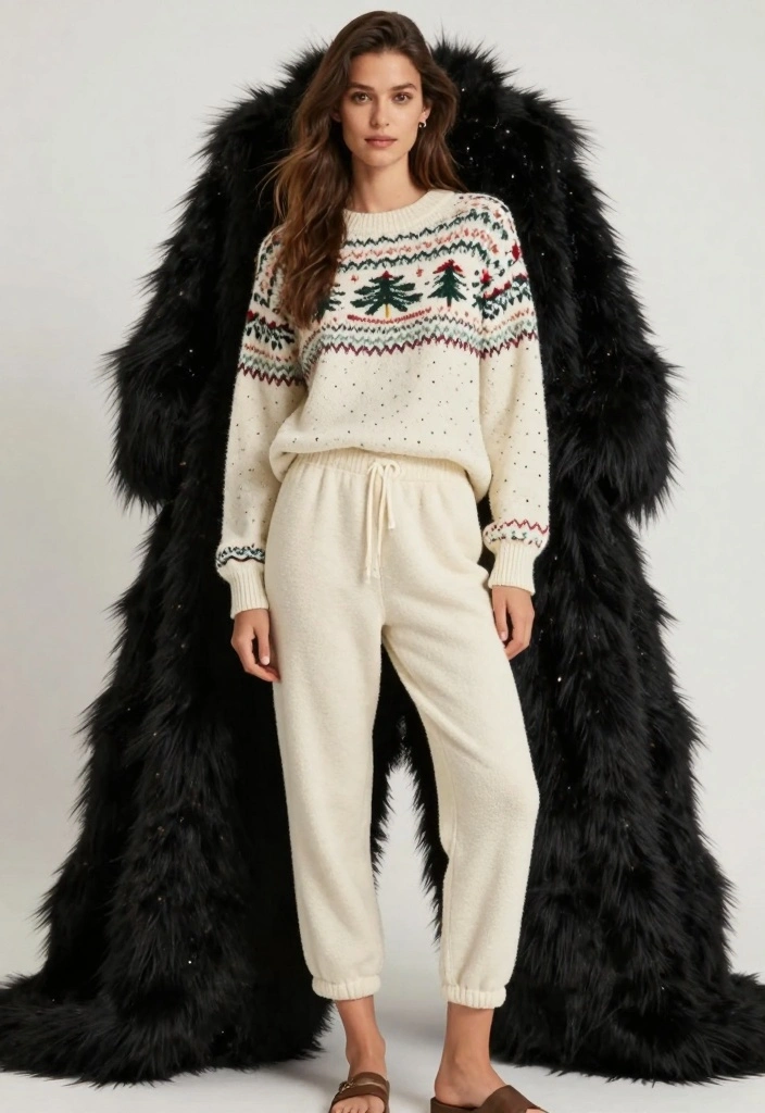 17 New Year’s Eve Outfit Ideas with Pants for Chic Comfort - 13. Comfy Cropped Pants and a Festive Sweater 1