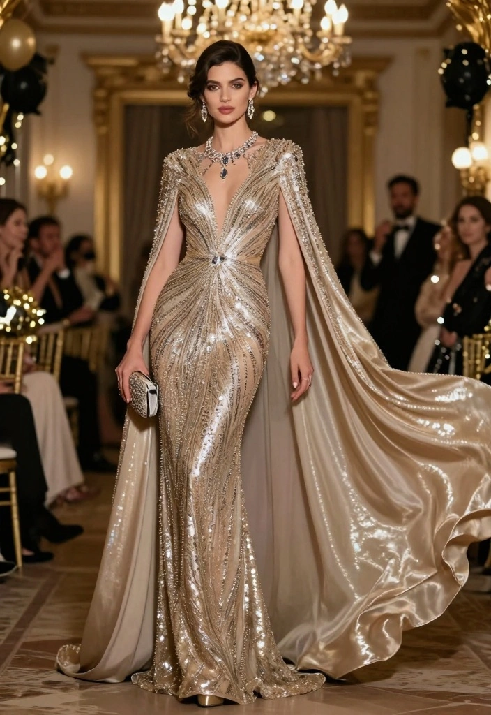 20 New Year’s Eve Outfit Ideas for Black Women That Stand Out - 10. Glamorous Caped Gown 1